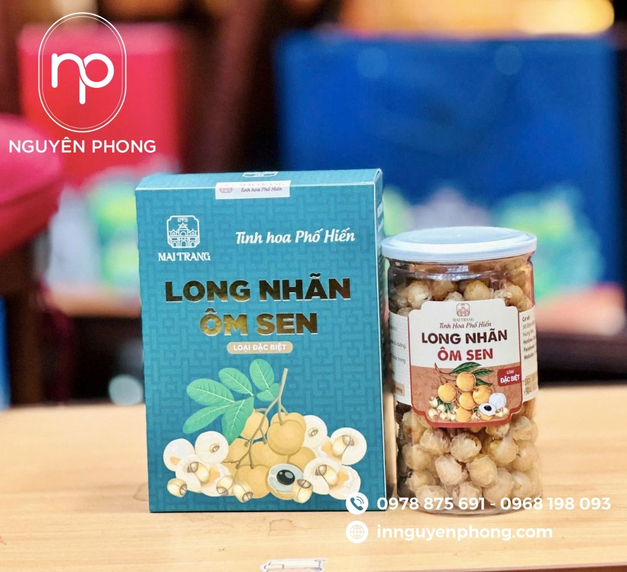 Mẫu tem nhãn hạt sen sấy kèm hộp 